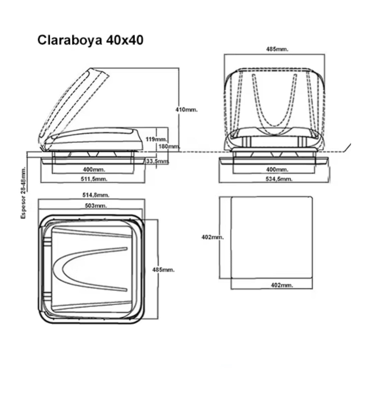 Claraboya 40X40 con oscurecedor y mosquitera