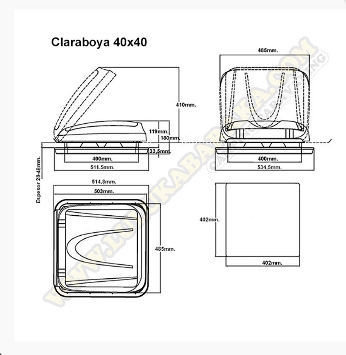 Claraboya 40X40 con oscurecedor y mosquitera