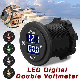 Doble voltímetro digital 12 V redondo empotrable